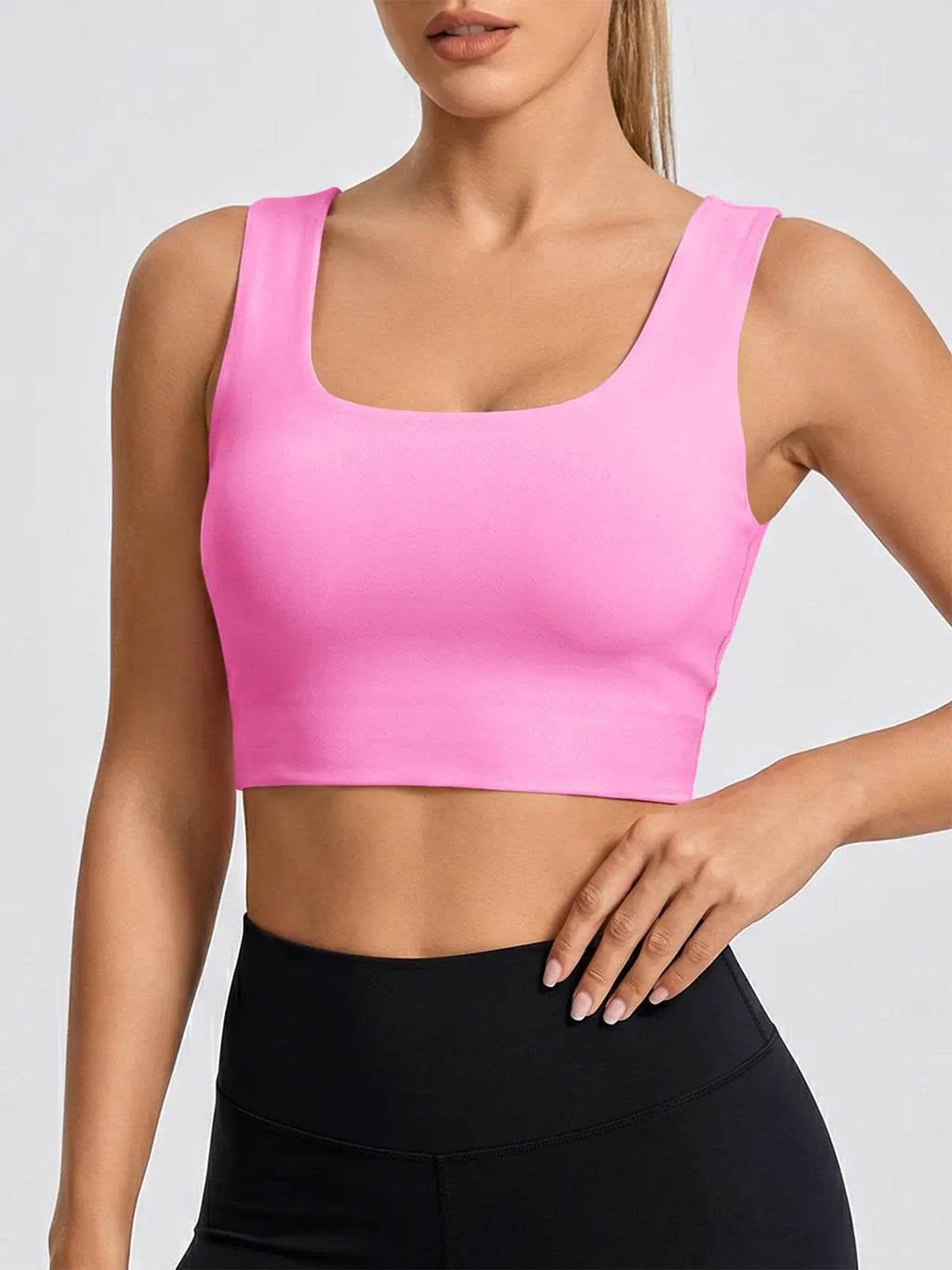 Buttery Soft Square Neck Padded Seamless Longline Sports Bra - Ultimate Support for Yoga & Running
