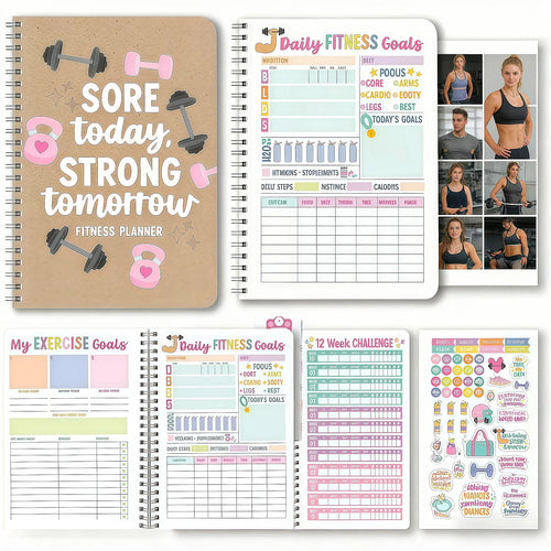 Agenda definitiva para el fitness y registro de entrenamientos: diario de ejercicios sin fecha para el seguimiento de la pérdida de peso y el entrenamiento en casa o en el gimnasio. Regalo ideal para los amantes del fitness.